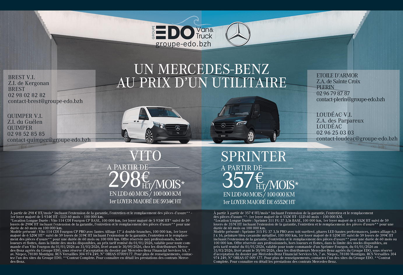 2 Offres LLD utilitaire premium : la solution immanquable Mercedes‑Benz Vito & Sprinter signée EDO Van & Truck