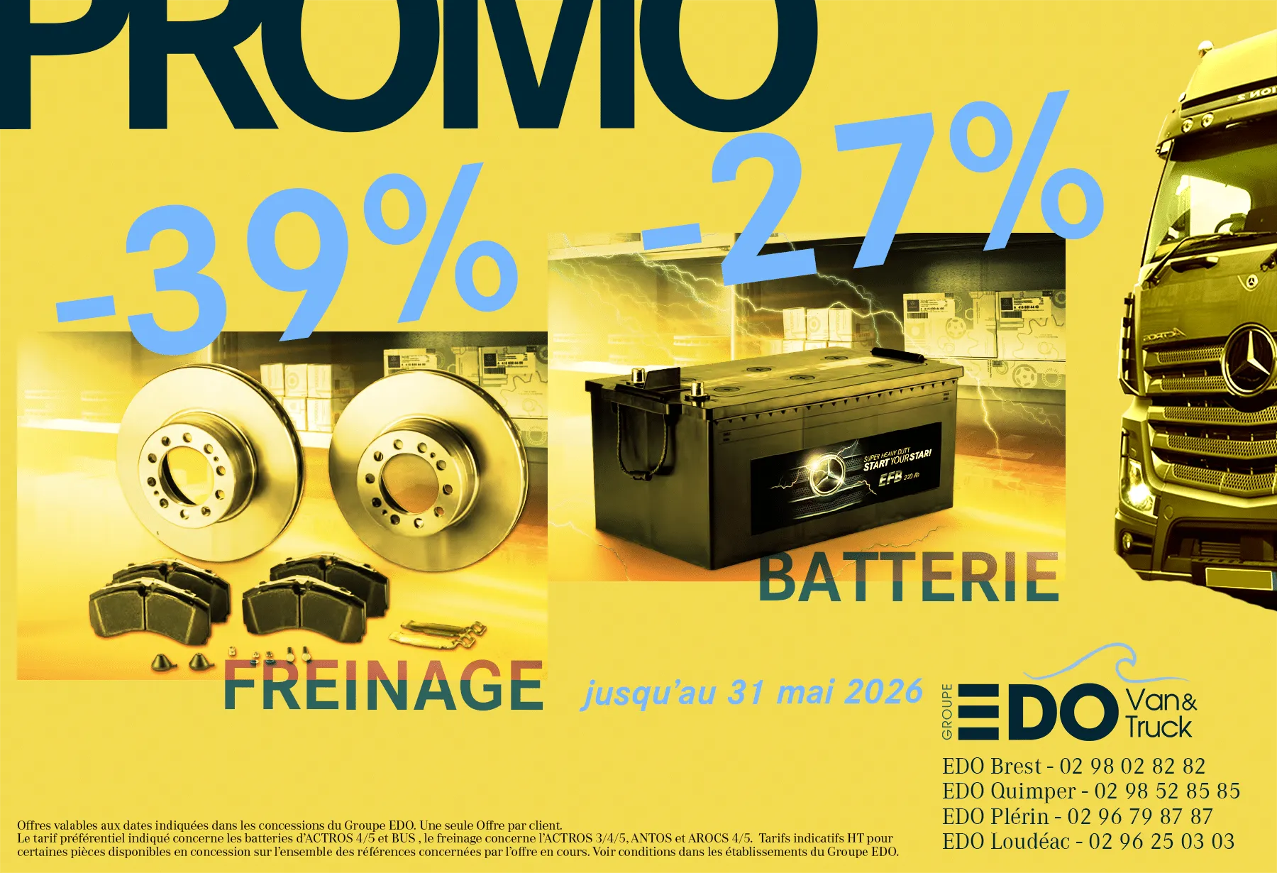 Promo pièces détachées véhicules industriels : batteries & freinage à prix exceptionnels