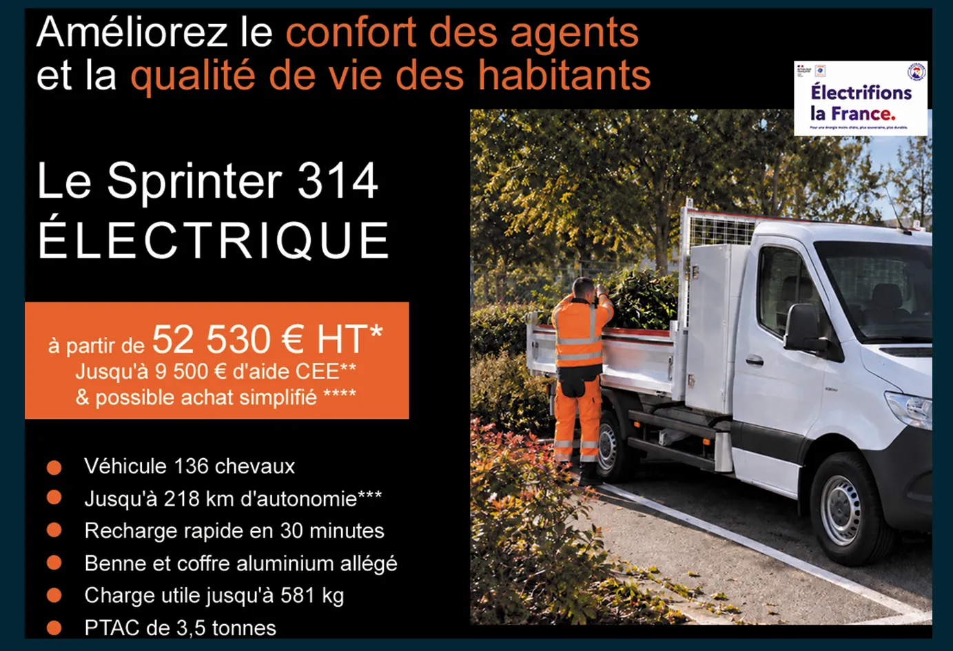 Mercedes-Benz eSprinter 314 Électrique Benne : la solution durable pour les collectivités et services techniques